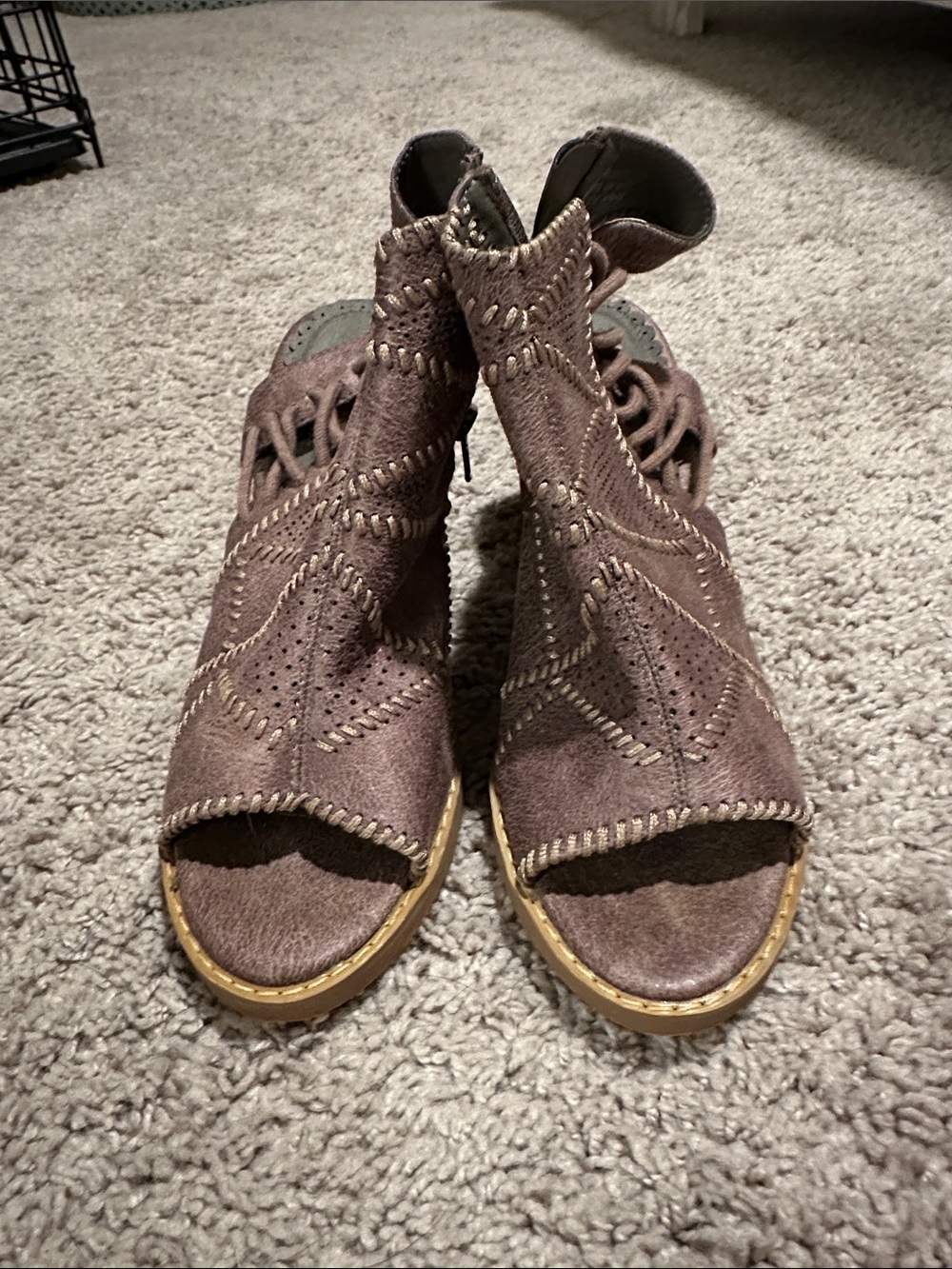 Not Rated Brown Suede Cutout Peep-Toe Sandals